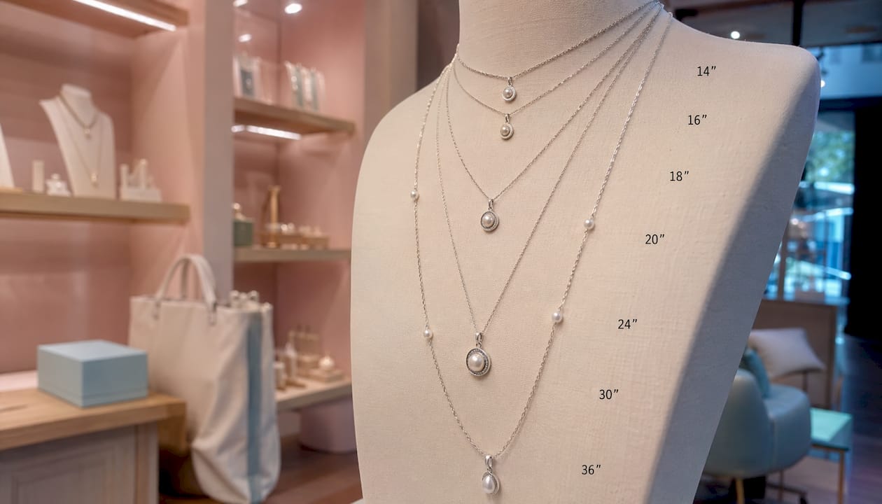 Mannequin displaying various necklace lengths