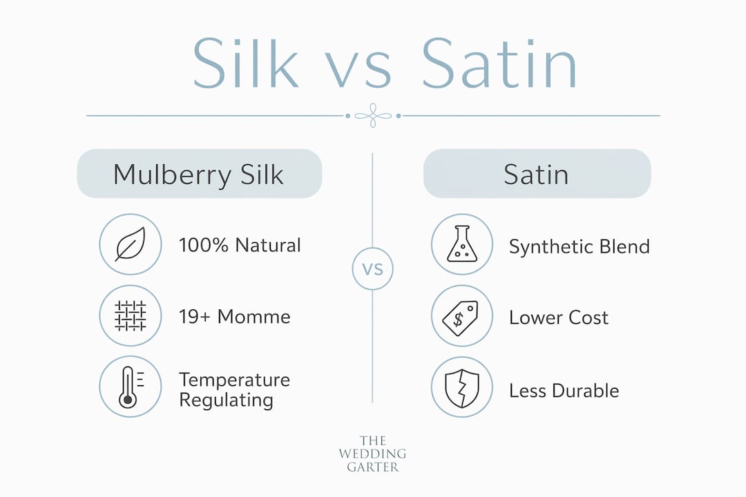 Infographic comparing mulberry silk and satin robes