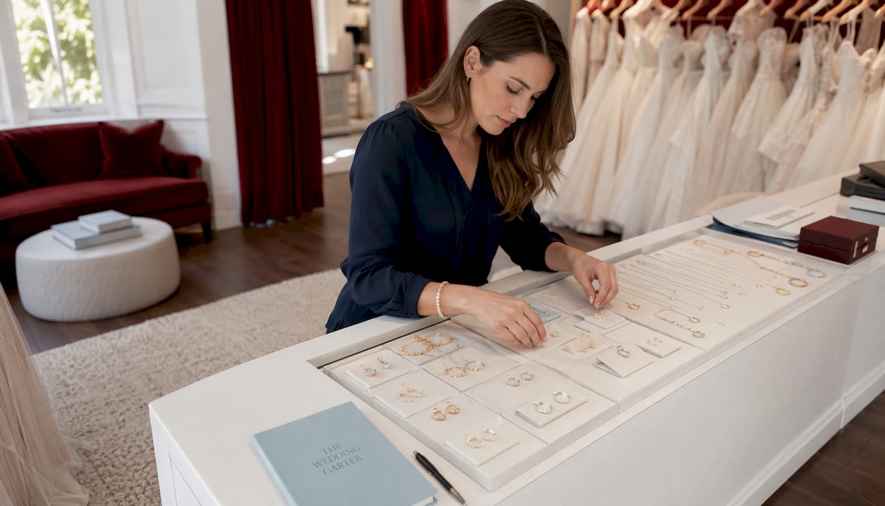 Stylist arranging minimalist bridal jewellery