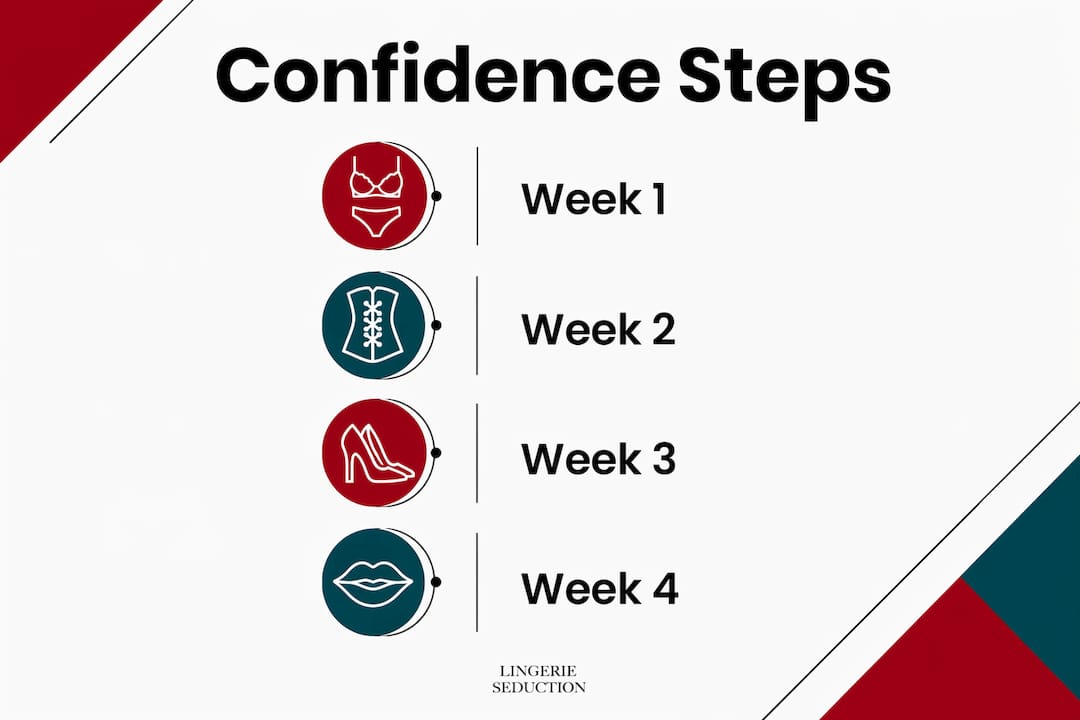 Infographic illustrating 4-week lingerie confidence steps
