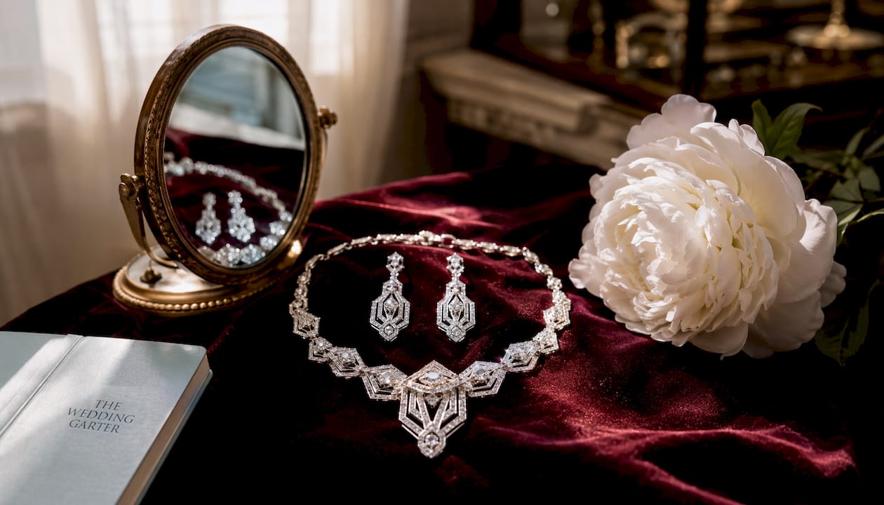 Vintage Art Deco bridal jewellery close-up