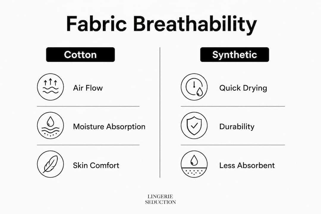 Infographic comparing cotton and synthetic fabric breathability