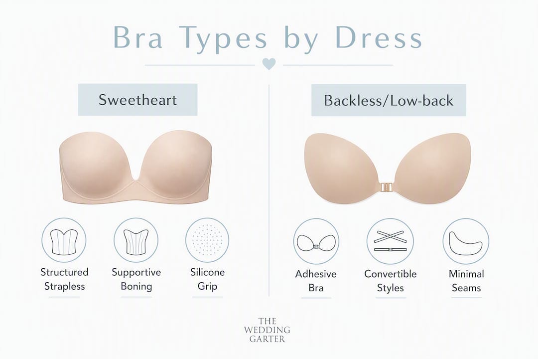 Infographic comparing strapless bra types for wedding dresses