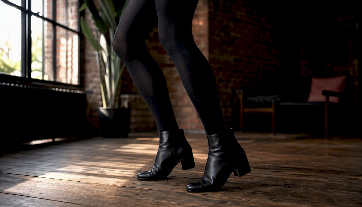 Opaque black tights with boots