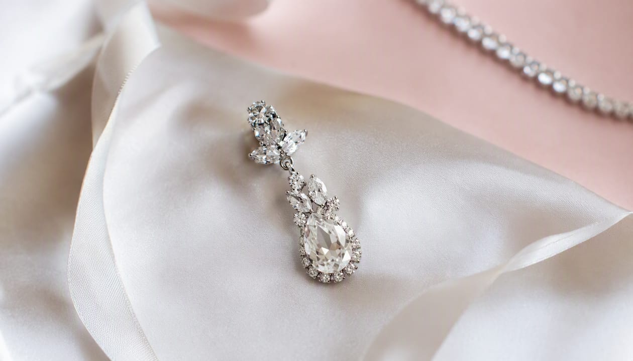 Crystal statement bridal earring on satin