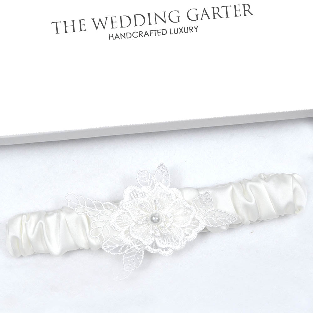 Satin Bridal Garter With Floral Design