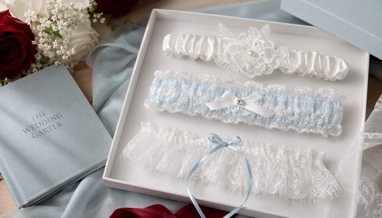 Satin Bridal Garter With Floral Design