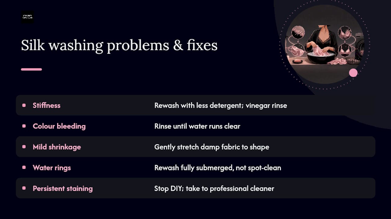 What are common silk washing problems and how do you fix them? — overview diagram