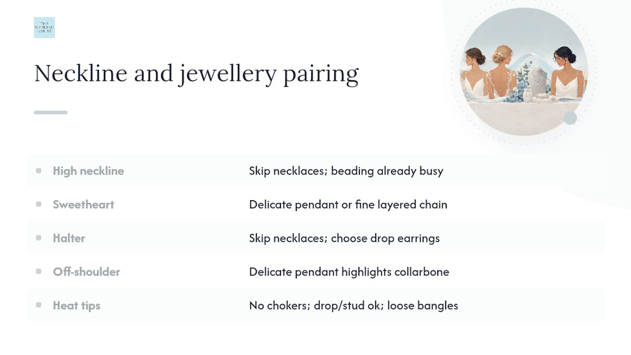 Jewellery and neckline styling comparison diagram