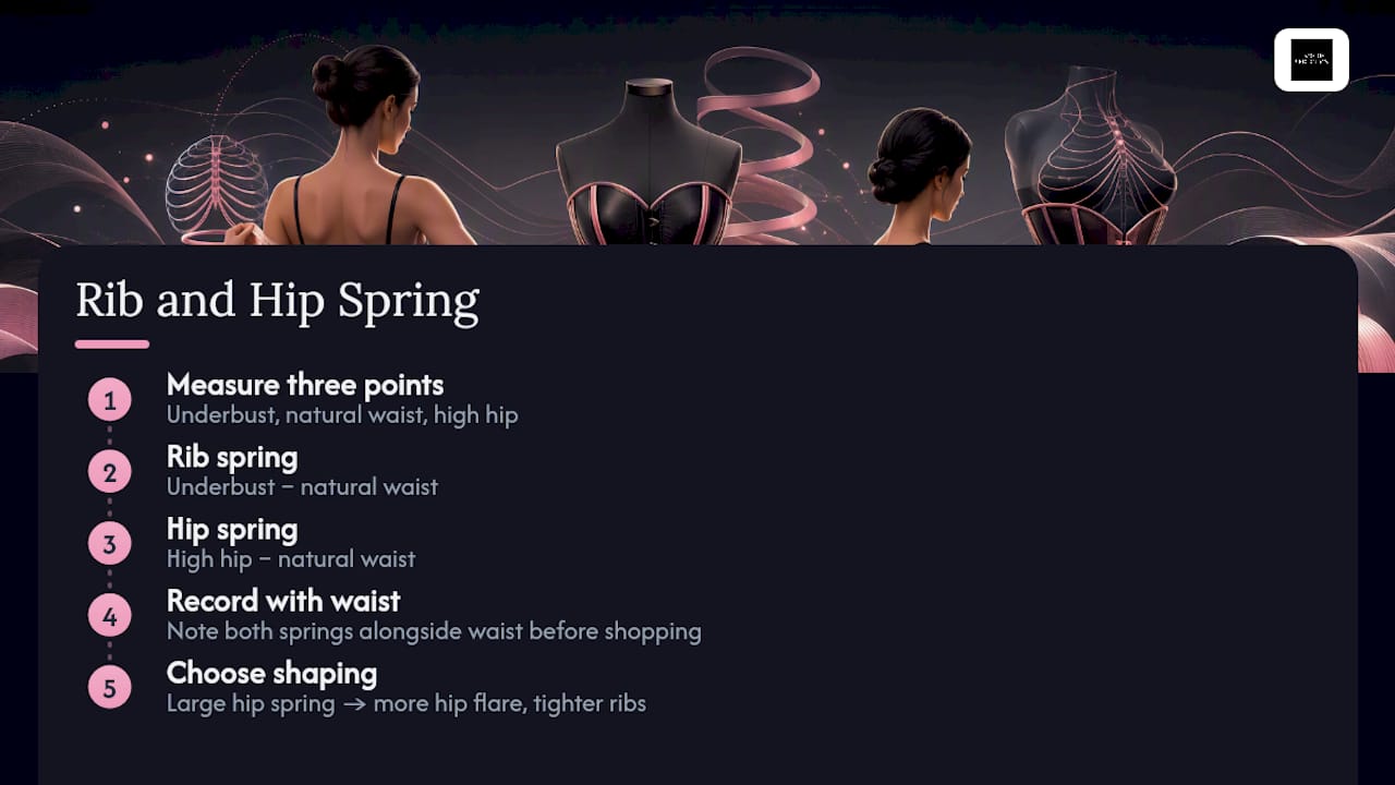 Diagram showing rib spring and hip spring measurements