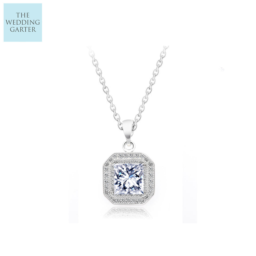 Timeless Square Pave CZ Diamond Women's Pendant Necklace