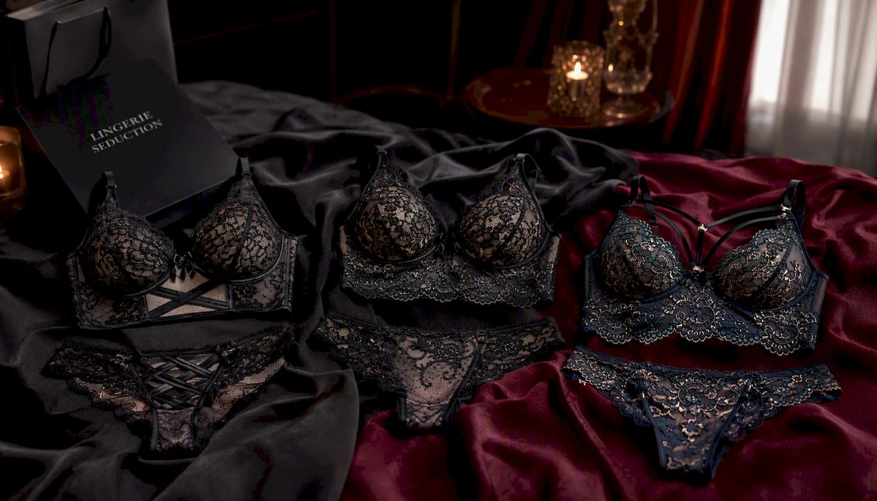 Luxury Women's Black Lace Longline Bra Set