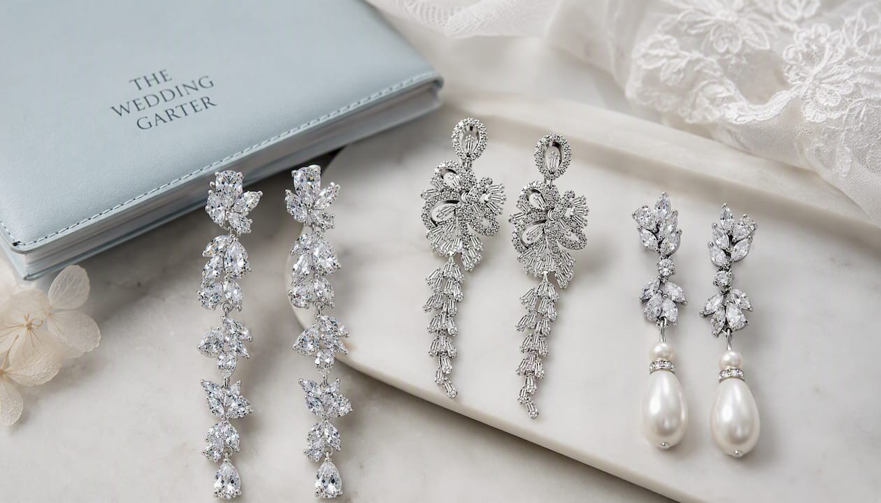 Floral Design Long Cubic Zirconia Dropper Earrings