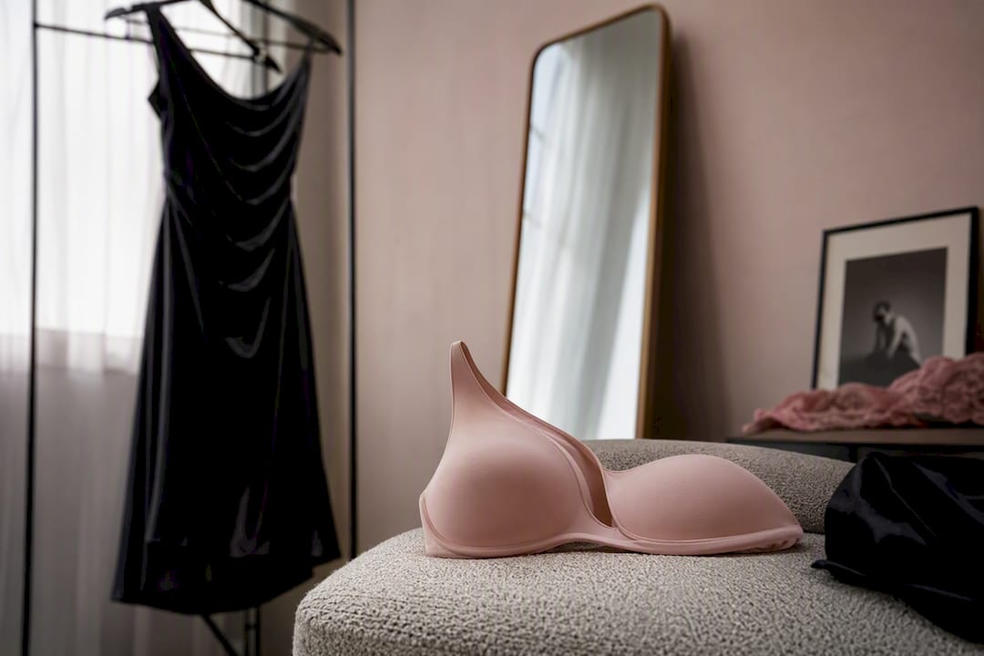 Seamless one-shoulder bra next to formal gown