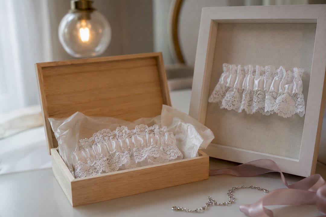 Keepsake and shadow box with wedding garter