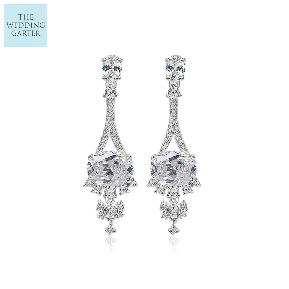 Romantic Cubic Zirconia Crystal Drop Earrings For Wedding