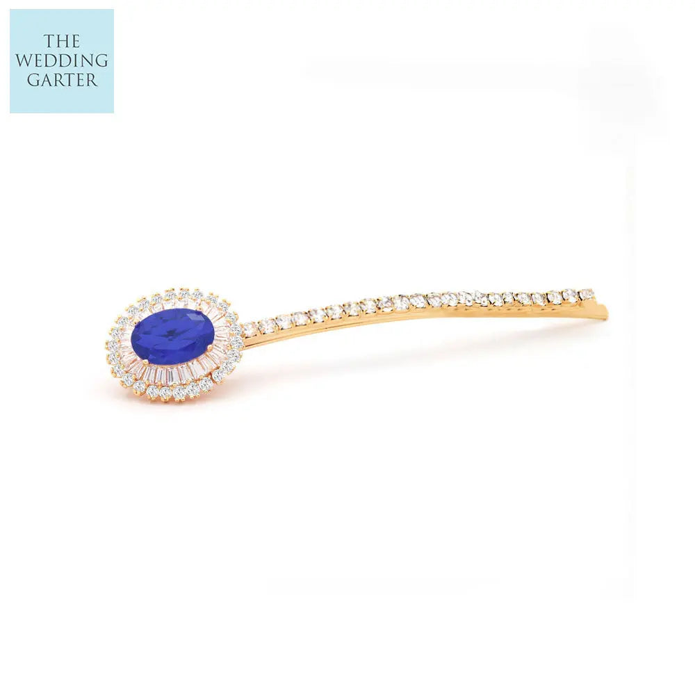 Gold & Blue CZ Crystal Bridal Hair Clip For Something Blue (2 Colours)