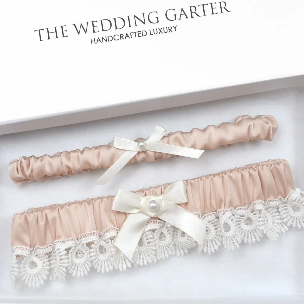 Alana Blush & Ivory Vintage Bridal Garter Set For Wedding