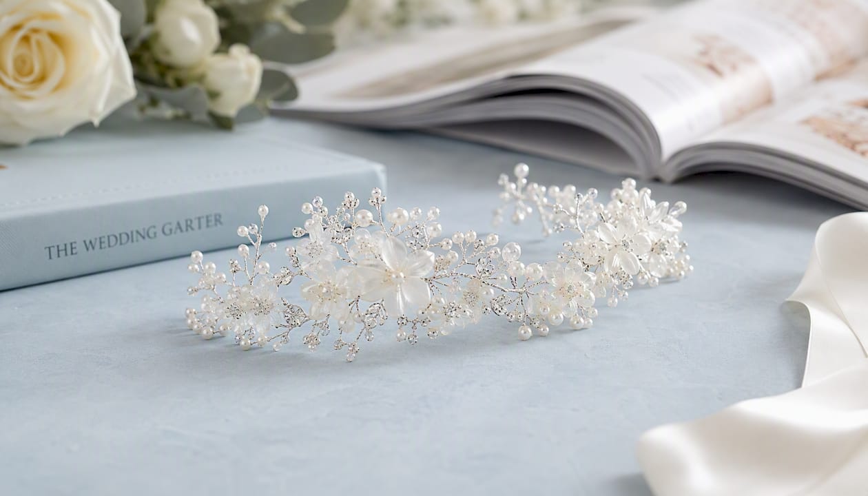 Organza Floral Ivory Pearl & Crystal Bridal Crown