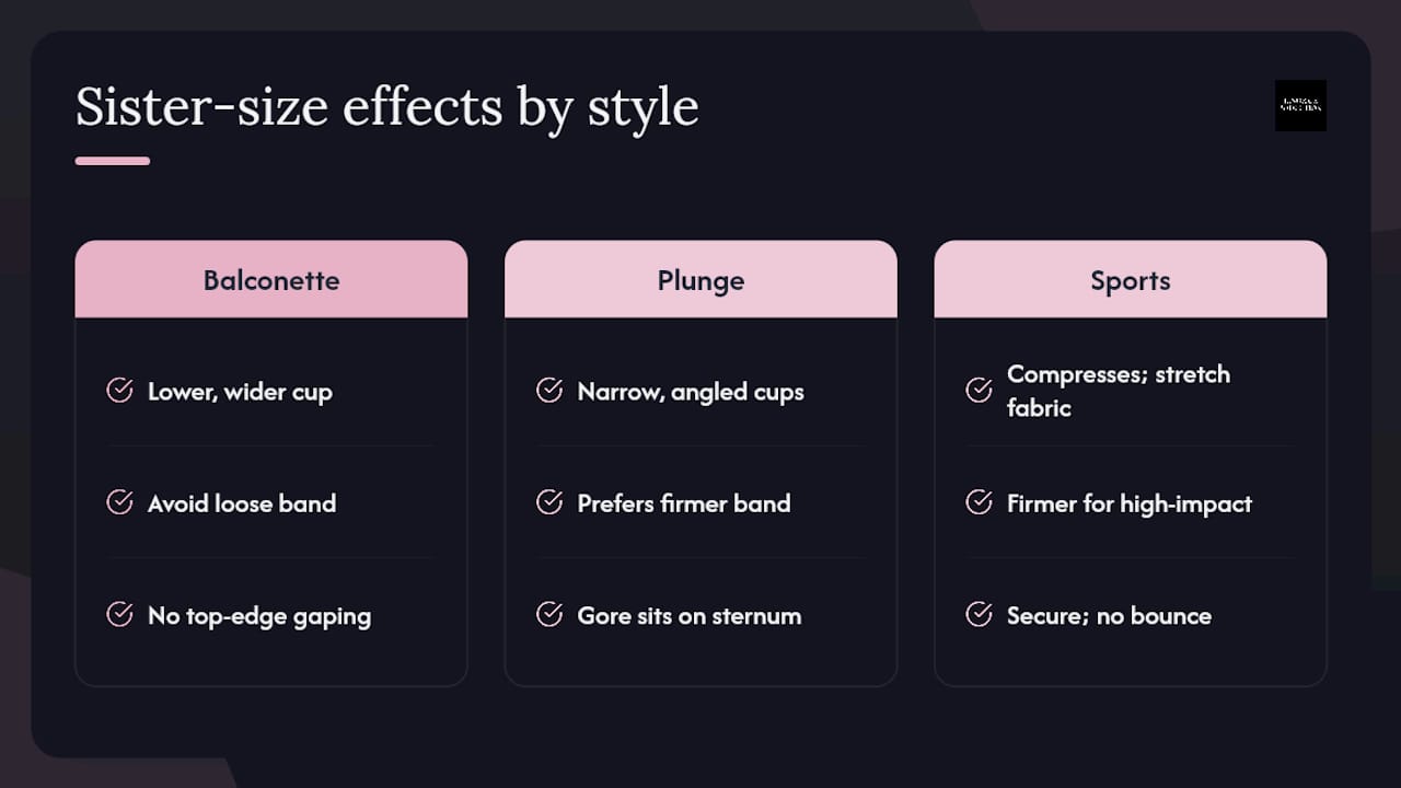 Comparison of sister sizing across bra styles