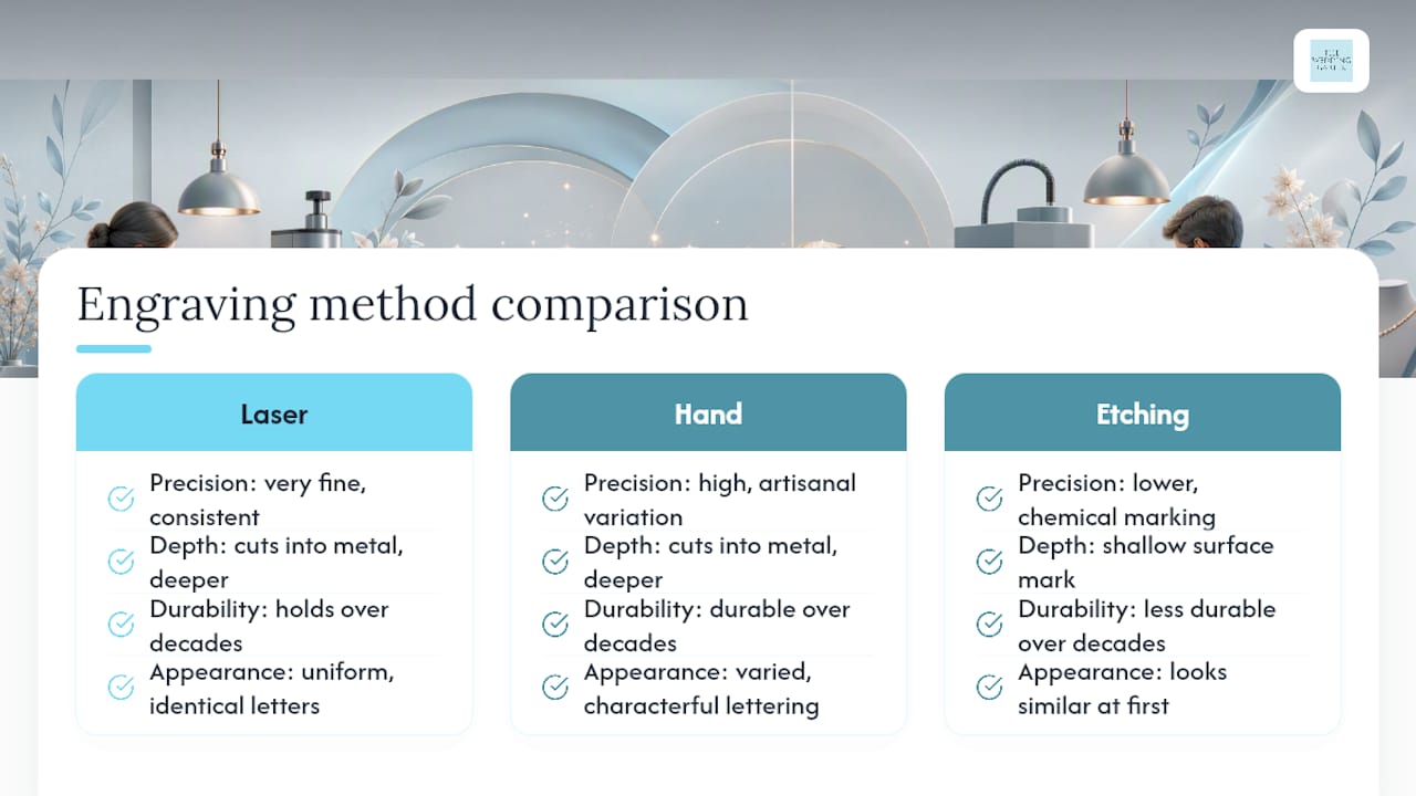 Comparison of three jewellery engraving methods