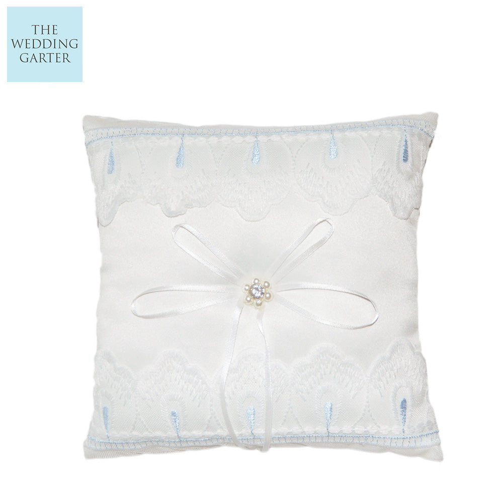 Ivory Lace & Satin Pearl Ring Bearer Pillow