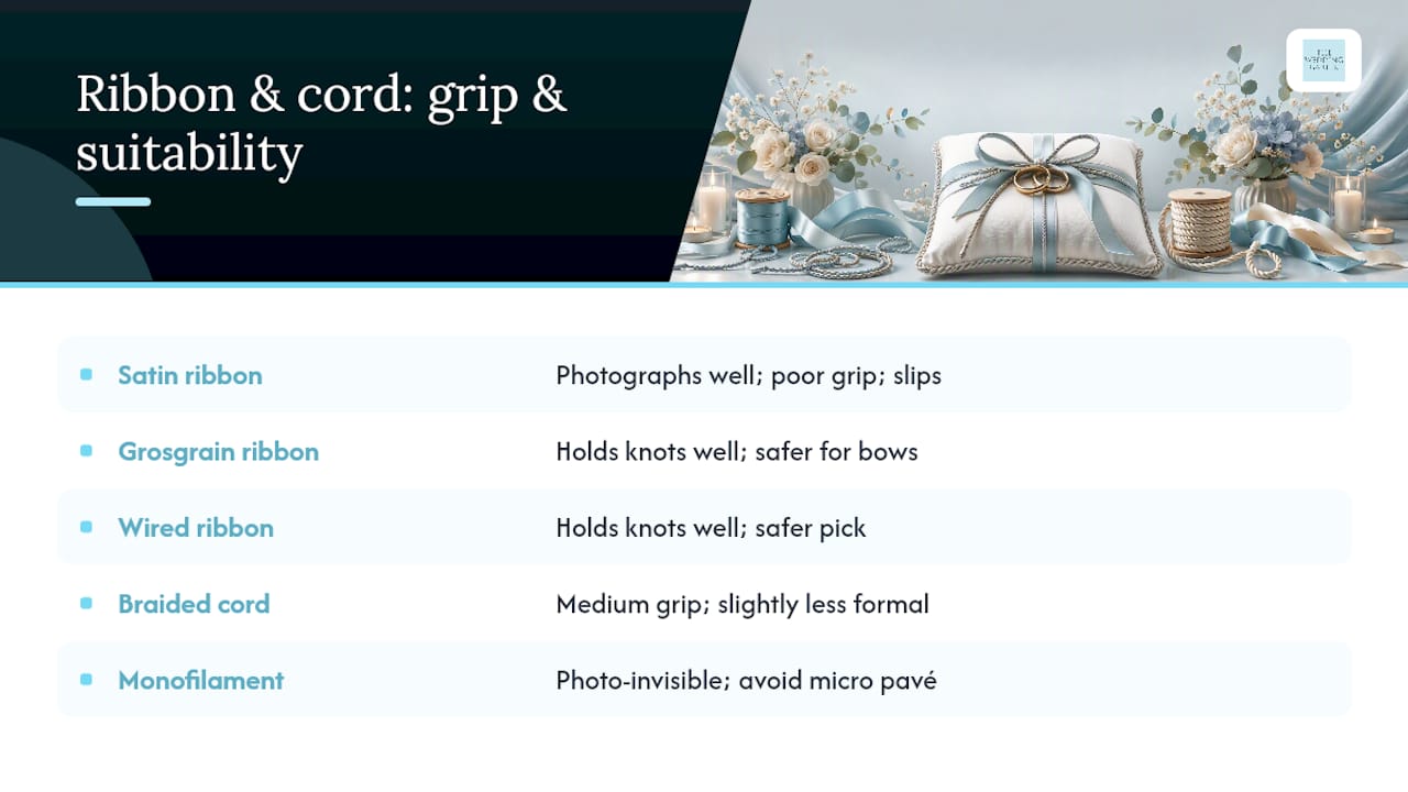 Comparison of ring-securing ribbon and cord options