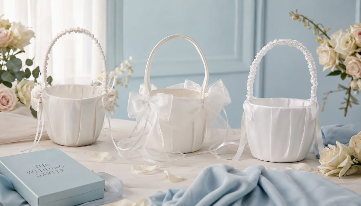 Ivory Satin Floral Flower Girl Basket