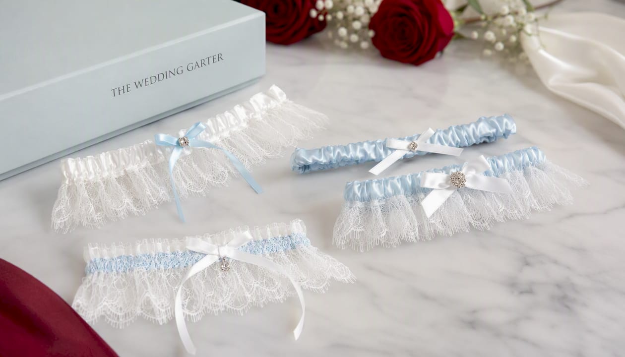 Something Blue White Satin Eyelash Lace Wedding Garter