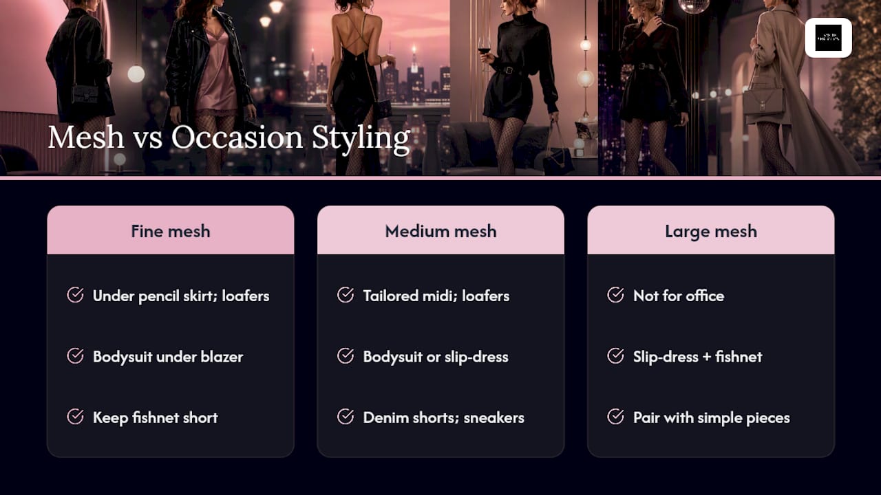 Fishnet mesh and occasion styling comparison