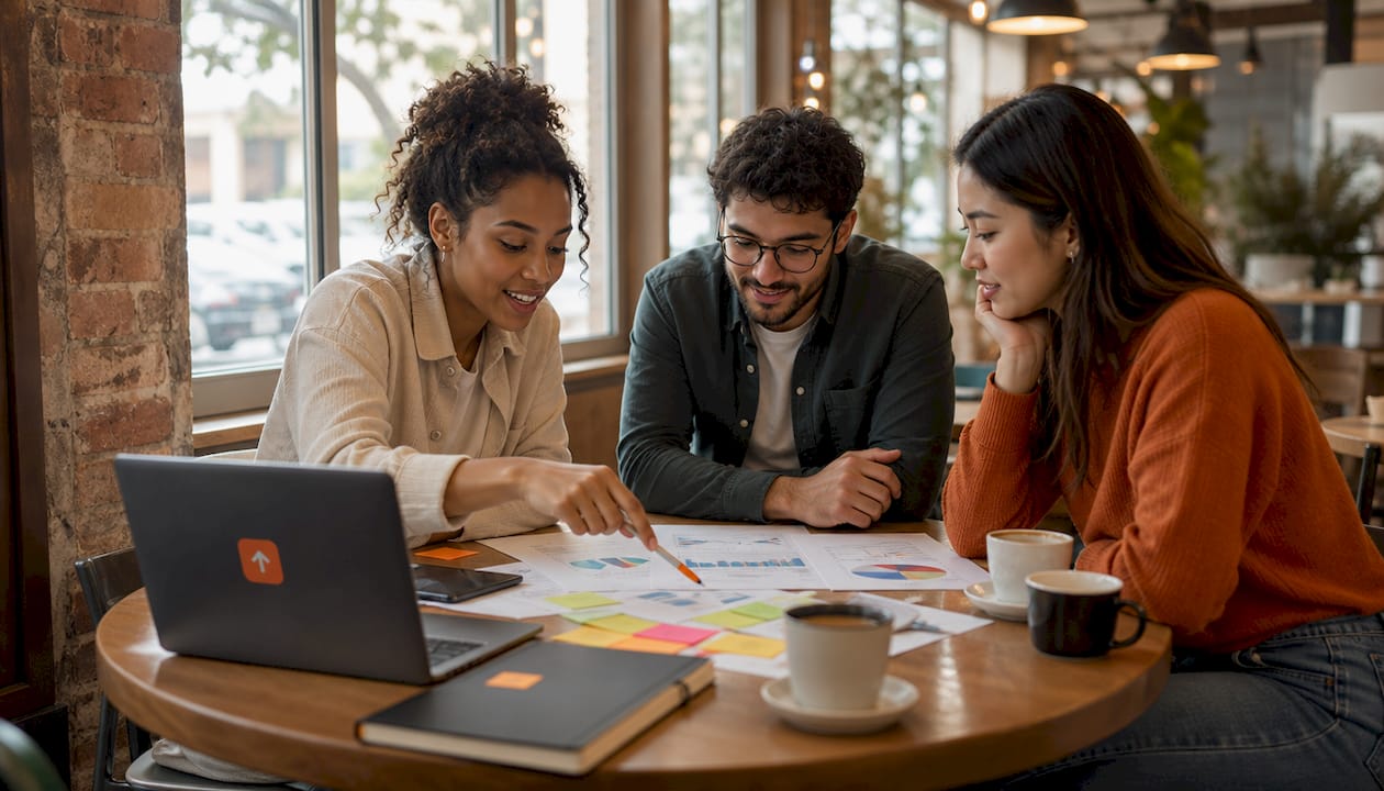 Colleagues analyzing financial reports together