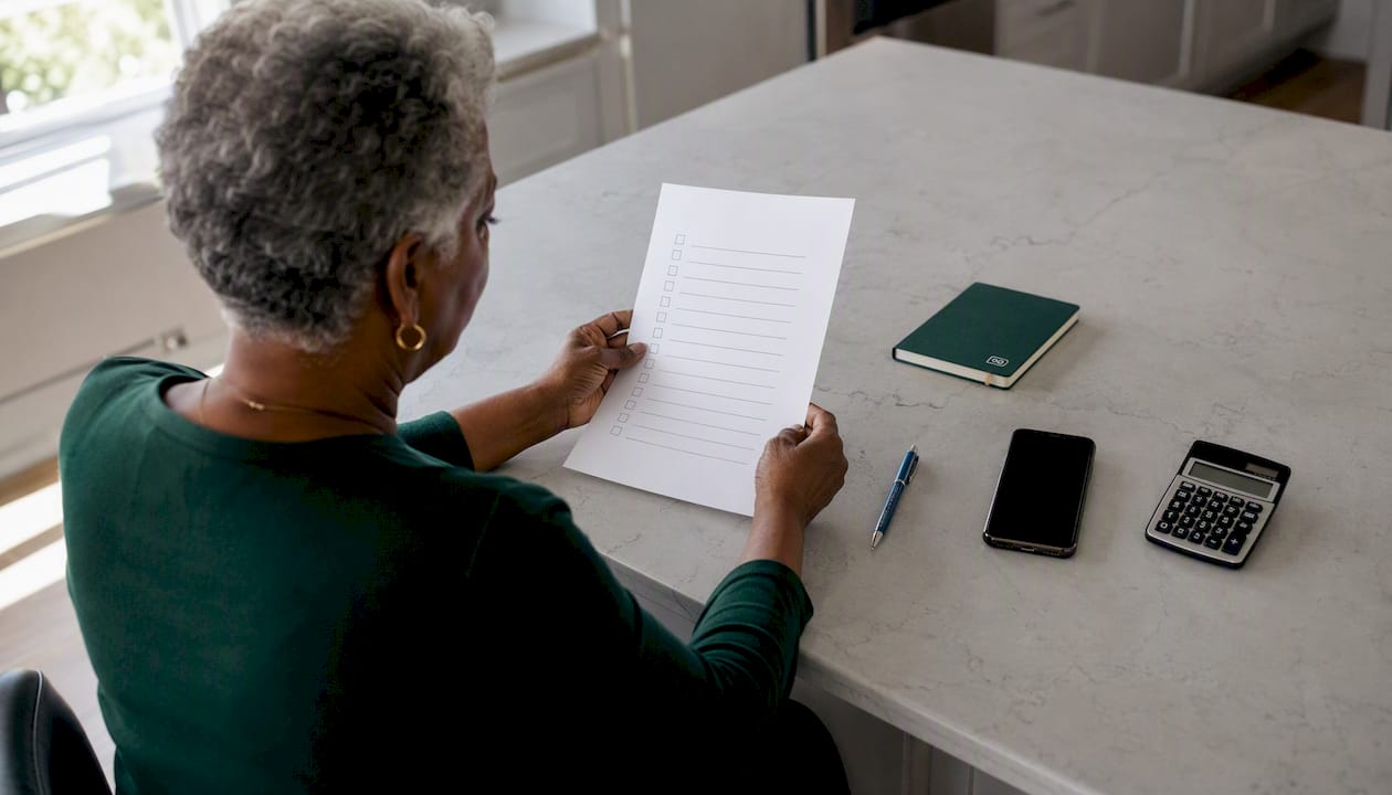 Accountant reviewing backup policy checklist