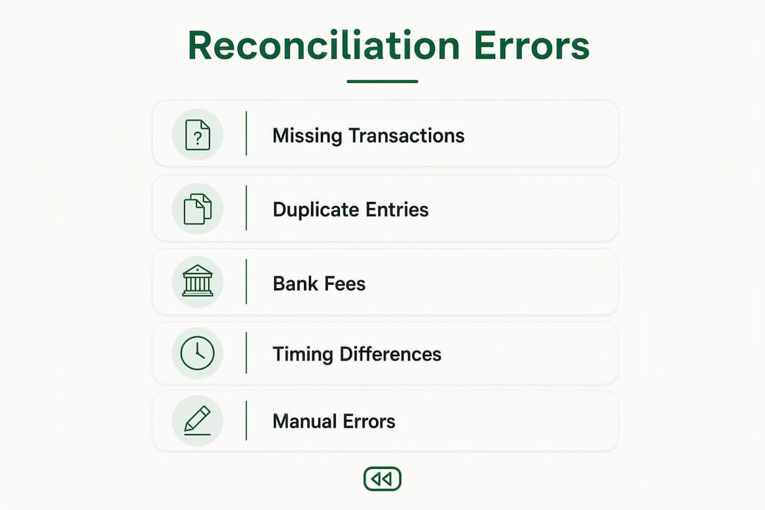 Infographic showing common reconciliation error types and stages
