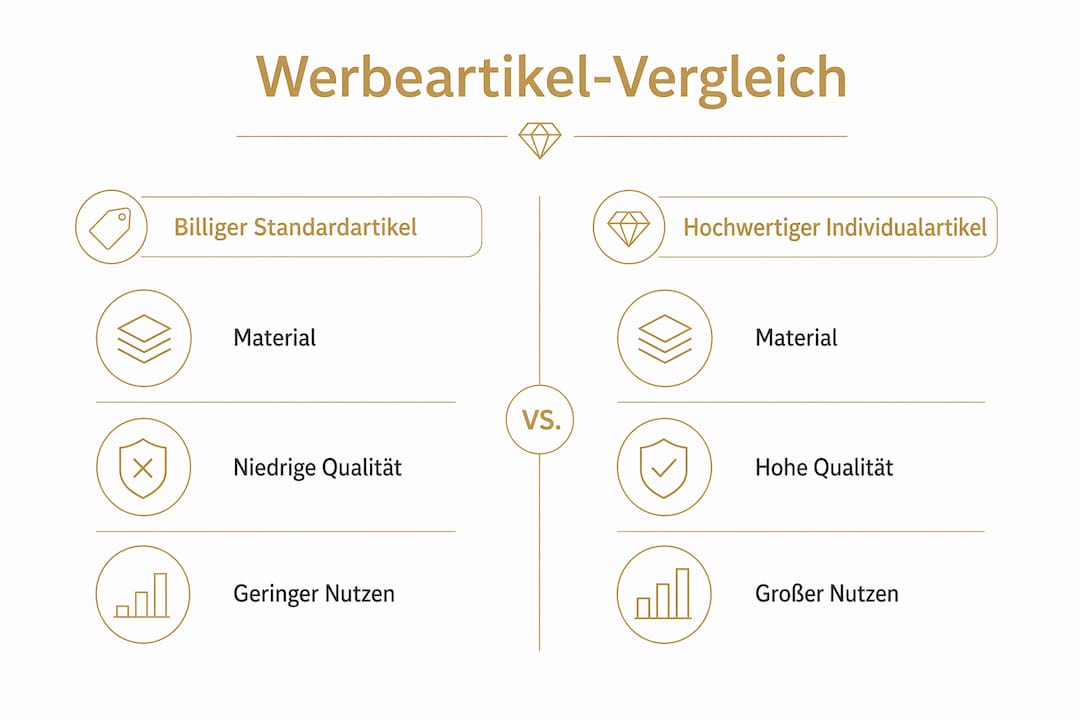 Infografik: Günstige Werbeartikel vs. Qualitätsprodukte im direkten Vergleich