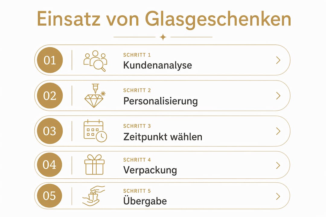 Infografik: So setzen Sie Glasgeschenke wirkungsvoll in Szene – Schritt für Schritt erklärt