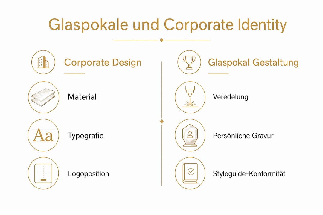 Die Infografik veranschaulicht, wie sich das Design von Glaspokalen mit dem Corporate Design eines Unternehmens vereinbaren lässt.