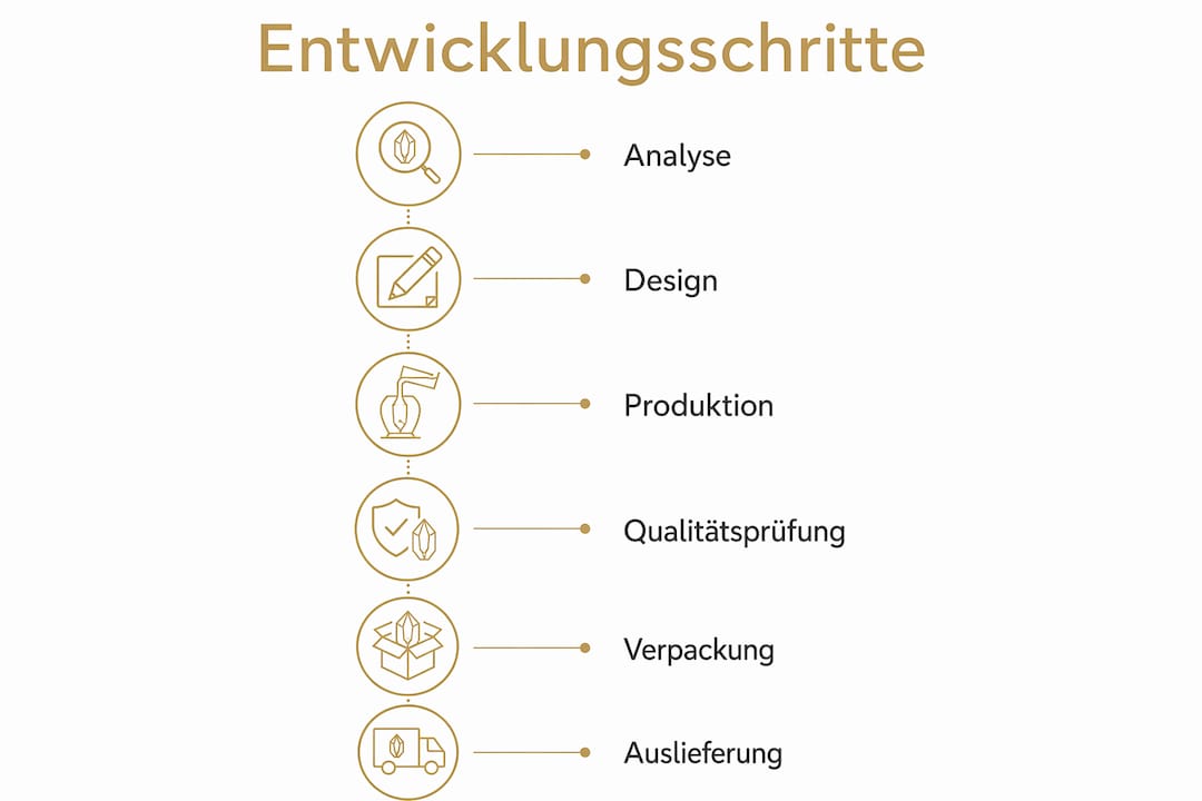 Grafische Übersicht: Die wichtigsten Schritte bei der Entwicklung von Werbemitteln
