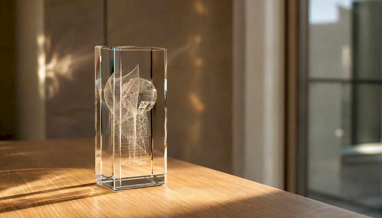 Glas-Trophäe mit hochwertiger 3D-Innengravur