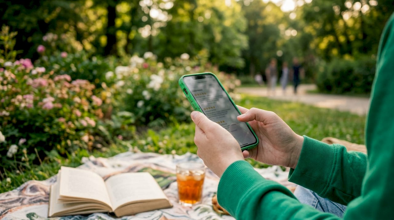 Iemand bladert door de recensies van een webshop