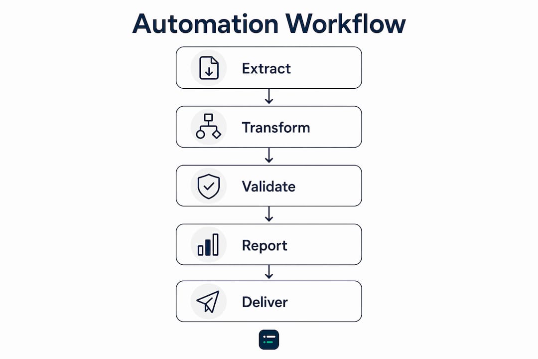 Infographic showing automated reporting workflow stages