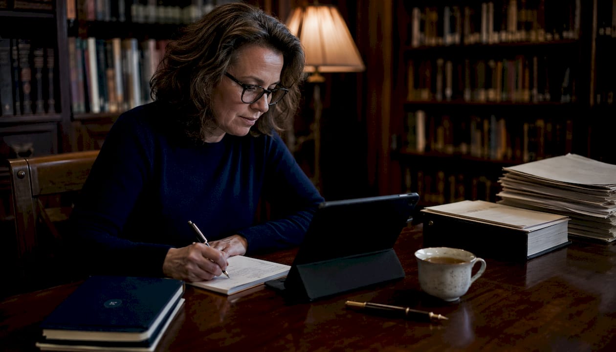 Accountant capturing offline time on tablet at client site