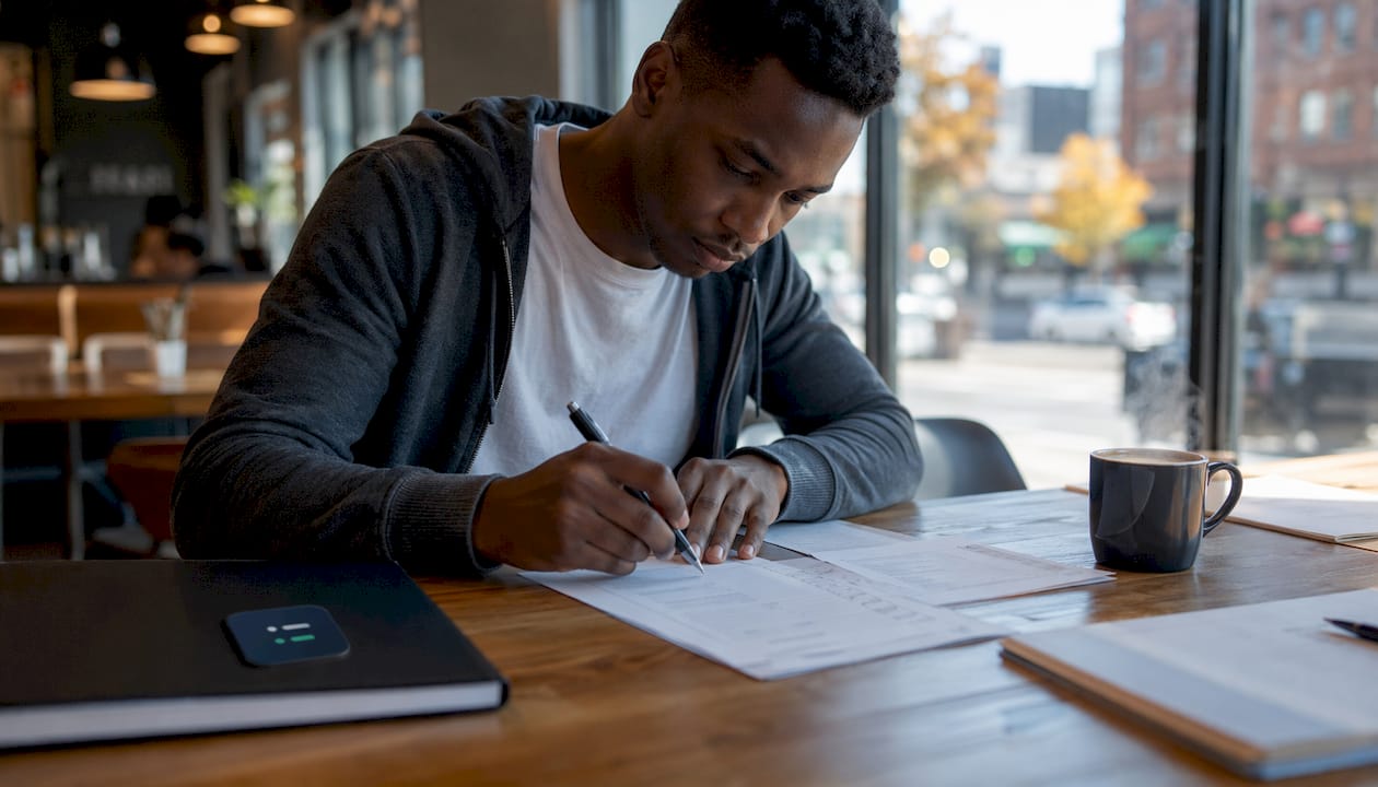 Accountant reviewing month-end close checklists at desk