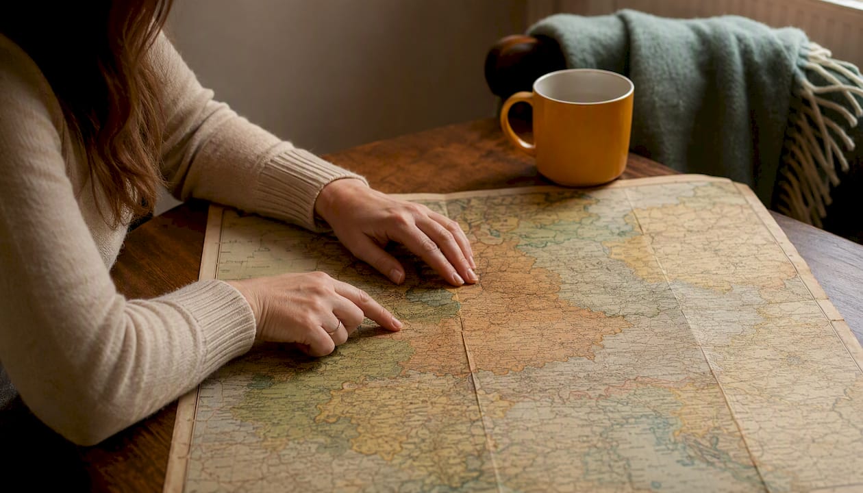 Hands pointing at German Sprachraum map