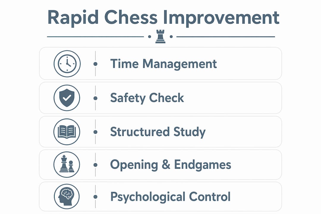 Infographic showing steps for rapid chess improvement