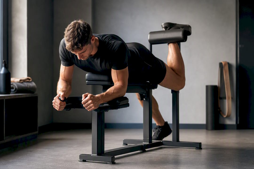 Atleet test hamstringkracht met een eenbenige curl