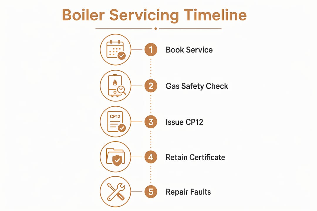 Infographic showing boiler servicing legal timeline steps