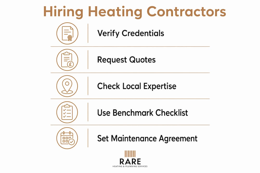 Infographic listing key steps for managing heating contractors