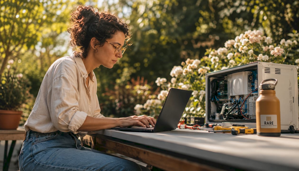Engineer coding HVAC controls at desk