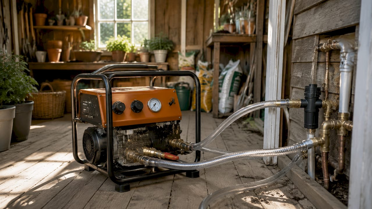 Powerflushing machine connected to home radiator pipes