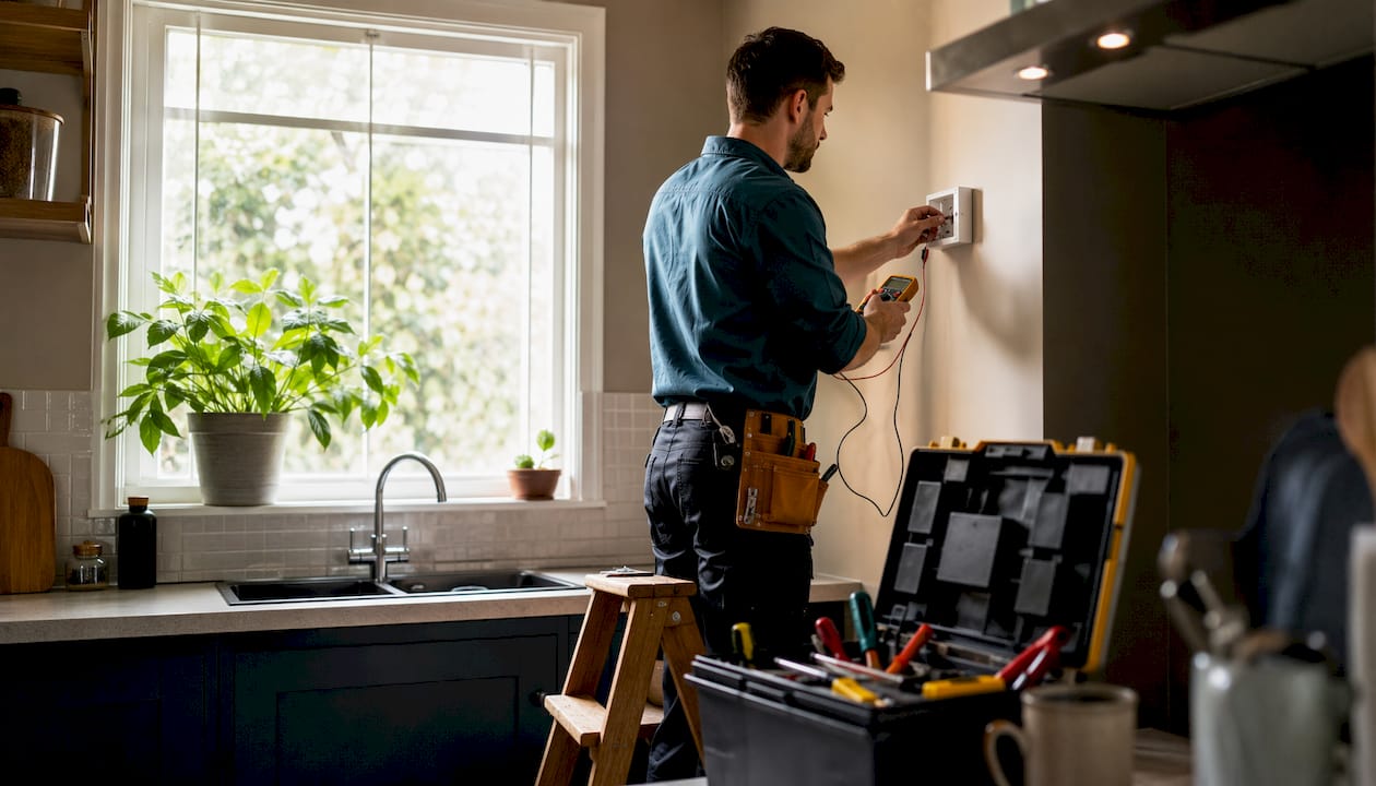 Electrician inspecting boiler electrical supply